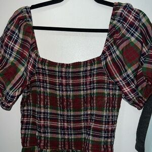 Plaid Puff Sleeve Top